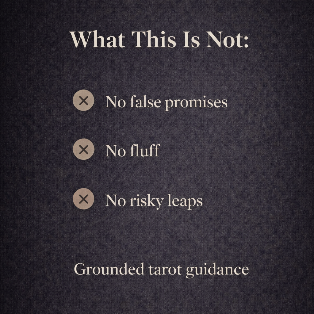 Text on a dark background stating what tarot guidance is not and what it is.