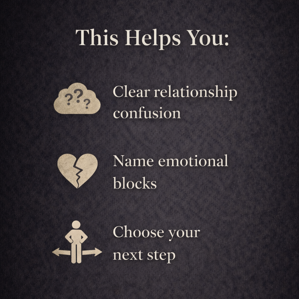 Text on a dark background with icons and text about relationship advice.